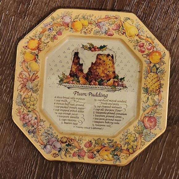 Vintage Avon‎ Plum Pudding and Buche de Noel recipe decorative metal plates - Picture 5 of 6